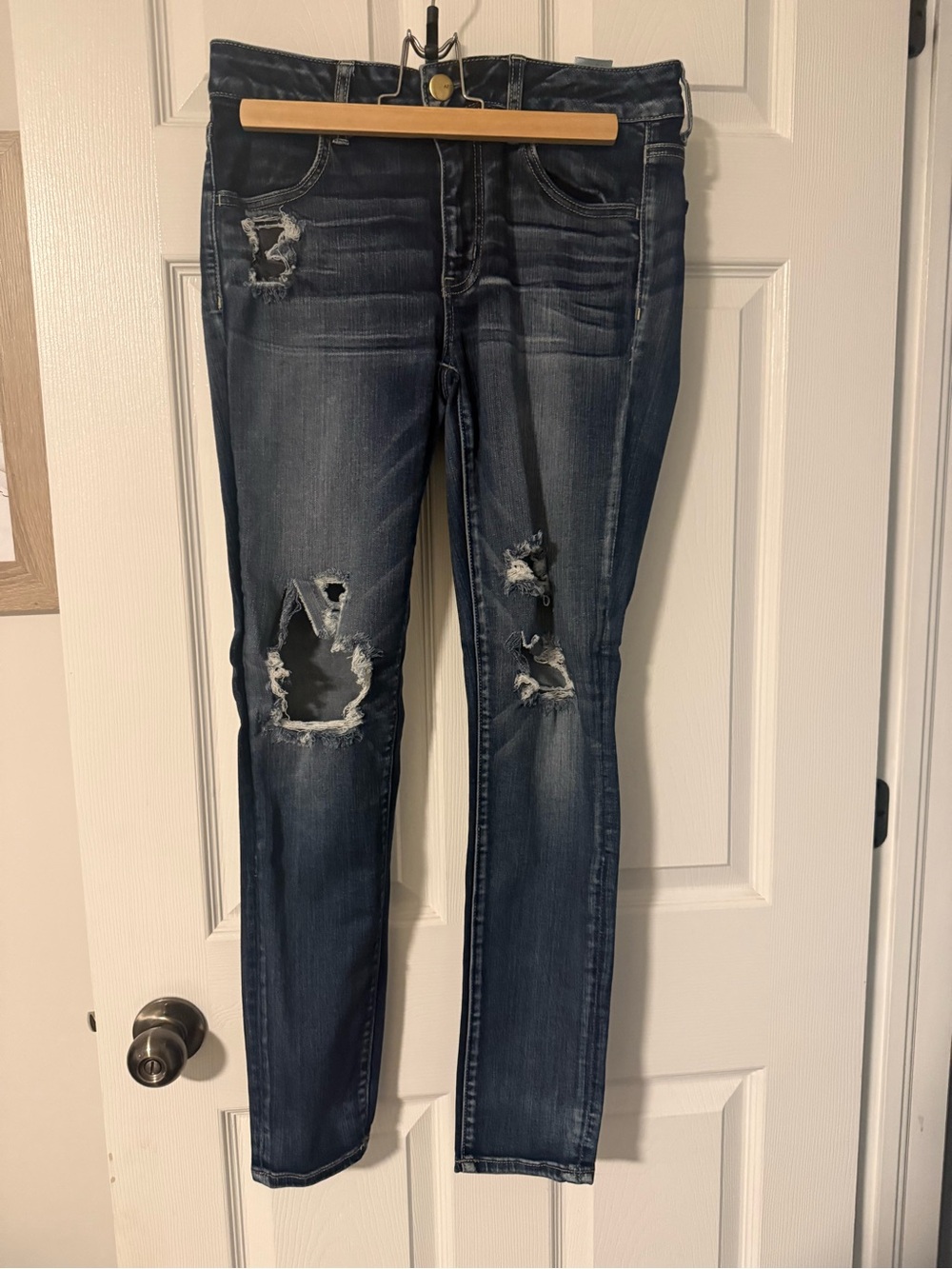 American Eagle Outfitters Dark Indigo Distressed Skinny Jeans